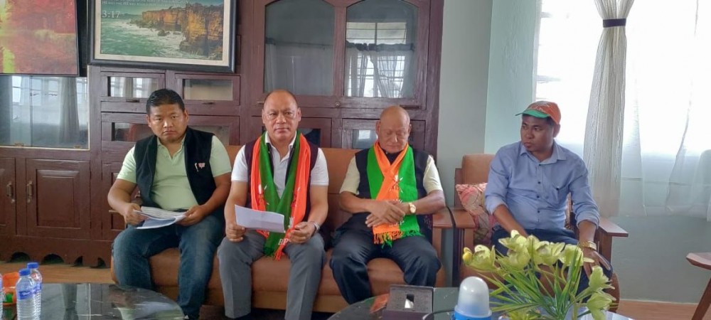Minister V Kashiho Sangtam addressing a press conference held at his official residence in Kiphire on June 7. (Morung Photo)